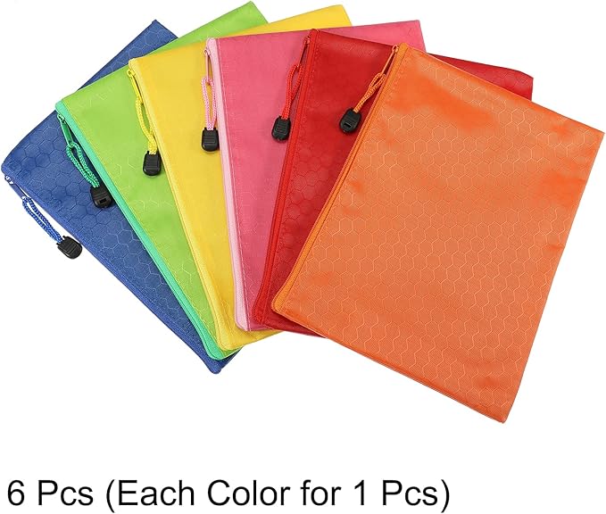 PATIKIL Waterproof Zipper Bags, 6 Pack A5 Pocket File Pouch Storage Accessory for Office Travel Supply, Multicolor