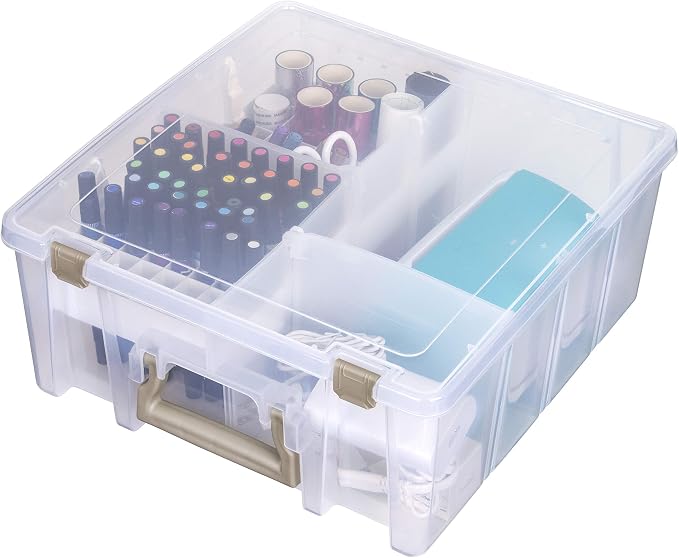ArtBin 6993SP Super Satchel Double Deep with Papercrafting Accessory Tray, Clear, 1 Satchel & 1 Tray