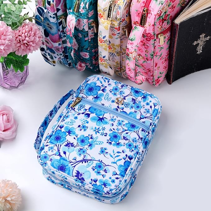 G-LEAF Bible Cover Case/Book Cover, Bible Case for Women Girls, Bible Cover Bags Floral Pattern With Handle Fits for Standard Size Bible, 9.5x6.7x2.5 In