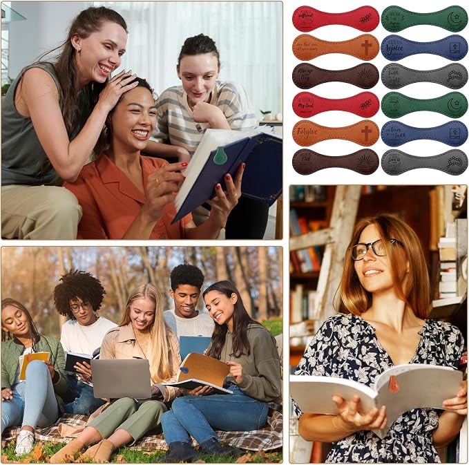 Sinload 24 Pcs Magnetic Christian Bookmarks Fathers Day Christian Gifts, Leather Bible Verse Bookmarks Scripture Page Markers for Men Dad Godfather Sunday School Reading Church Bible Study (Cute)