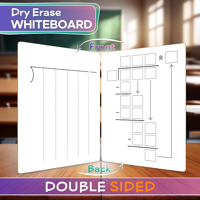 2 Pack Dry Erase Division White Board 9 x 12 Inch Small Lapboard l Durable Portable Double Sided Math Practice Whiteboard for Kids Students, Classroom and Home