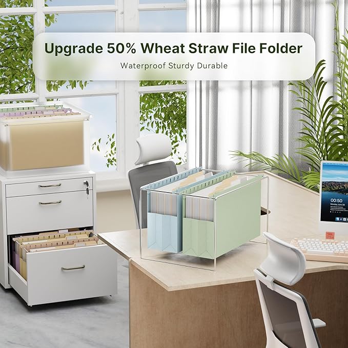 XINGIA Legal Size Hanging File Folders,Extra Capacity 4 Inch Hanging File Folders with Tabs,6 Pack Pastel Wheat Straw File Folders for Cabinets,Expandable Hanging File Organizer for School Office