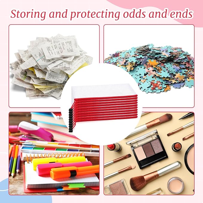 Zhehao 200 Pieces A6 Mesh Zipper Pouch Bulk Mesh Bags with Zipper Waterproof Small Pencil Pouches for School Office Supplies Organization 9.4 x 4.5 Inches (Red)