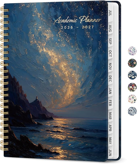 Planner 2026–2027, Academic Year Monthly & Weekly Calendar Book, Jul 2026–Jun 2027, Hardcover Organizer with Tabs, Student & Teacher Planner, 6.3" x 8.5", Golden Tide