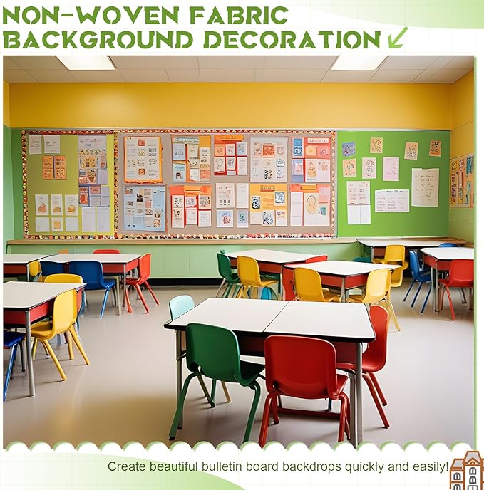 Hahafelt 16 in x 40 Ft Fabric Bulletin Board Roll Classroom Non Woven Fabric Background Decorations Waterproof Wrinkle Resistant Bulletin Board for Back to School Wall Decor(Fruit Green,Pure)