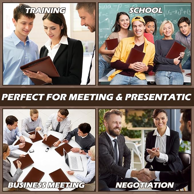Fuyoooo 6 Pcs Business Portfolio Organizer Professional Leather Portfolio Binder Folder with Clipboard A4 Letter Size Padfolio Legal Notepad Holder for Business School Office Conference (Brown)
