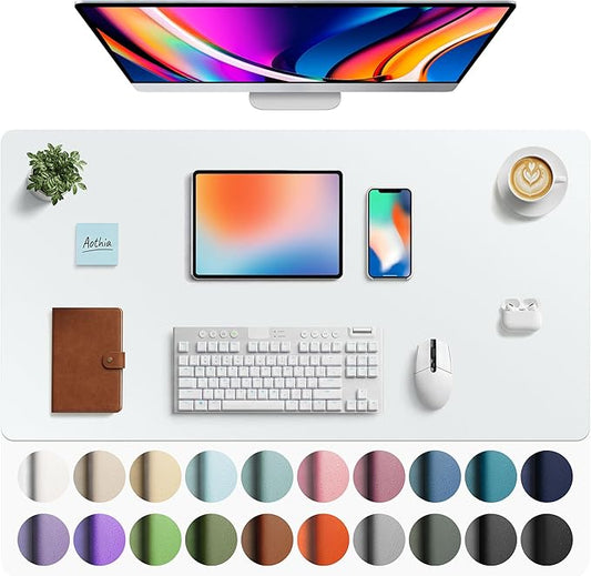 Aothia Faux Leather Desk Mat - Large Mouse Pad, Non-Slip PU Leather Blotter, Waterproof Writing Surface for Office and Home (Barely Grey, 40" x 24")