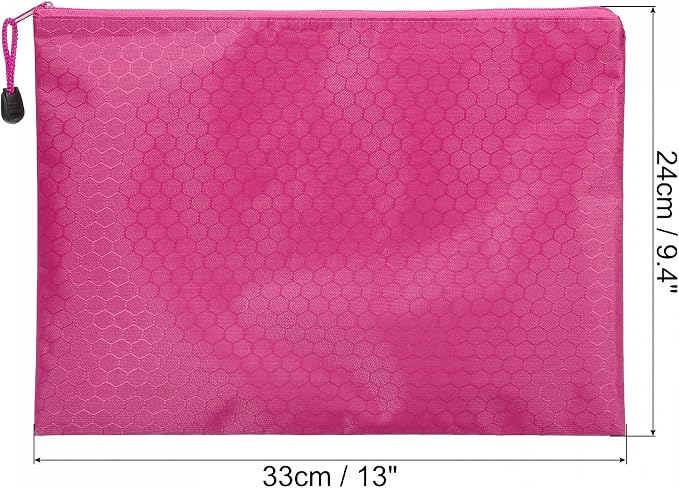 PATIKIL Waterproof Zipper File Bags, 5 Pack A4 Size Document Pocket Storage Organizer Pouch for Travel Office Supply, Rose Red