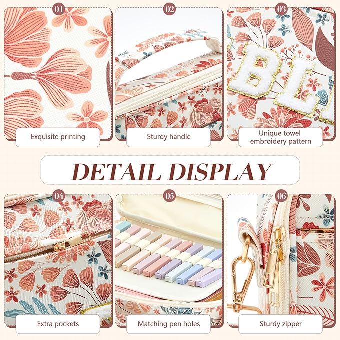 Large Bible Cover Case for Women, Bible Study Supplies Journaling Kit Chenille Letter PU Leather with Tabs Gel Pen Highlighters with Strap Easter Mothers Day Christian Gifts for Women Mom(Flower)