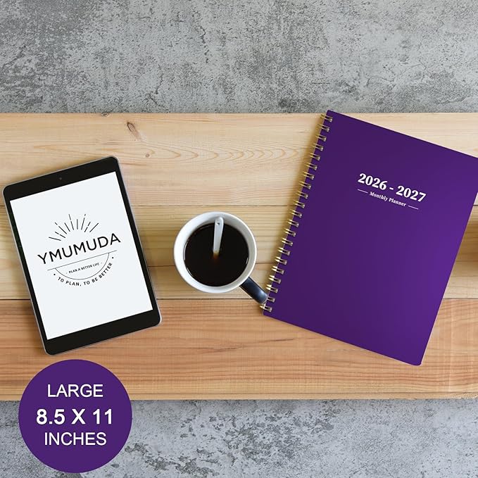 Ymumuda 2026 Planner-2 Year Monthly Planner 2026-2027, JAN.2026 - DEC.2027, 8.5" x 11", 26-27 Monthly Calendar,Large Planner with Spiral Bound, 24 Months Perfect for School Office Schedule - Purple