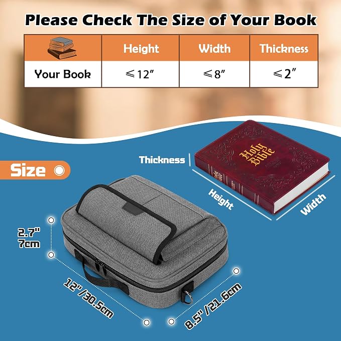 LoDrid Bible Carrying Case for Church with Multiple Pockets, Portable Bible Cover Bag with Handle and Shoulder Strap for Bible Accessories, Grey, Bag Only