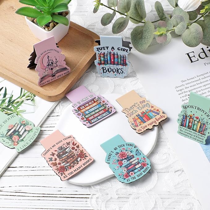Bookish Magnetic Bookmark Gifts - 8 PCs Cute Bulk Book Marks Book Lover Charm Aesthetic Flower Magnets Page Markers for Reading Women Readers Students Teachers School Birthday Accessories