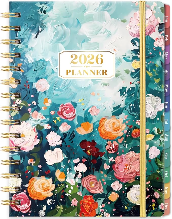 2026 Planner - January 2026 - December 2026, Weekly Monthly Planner 2026 with Colorful Tabs, 6.3" x 8.4", Floral, Twin-Wire Binding