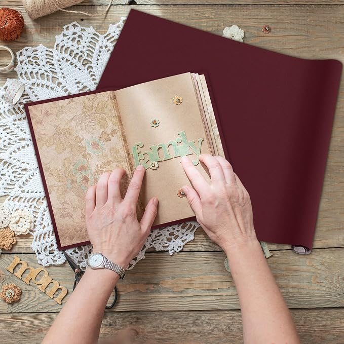 PerKoop Book Cloth for Book Binding 40 x 16 Inch Fabric Surface Paper Backed Bookcover Archival European Durable Strong Bookbinding Supplies Cover Books Album Scrapbooking (Dark Red,Suede Fabric)