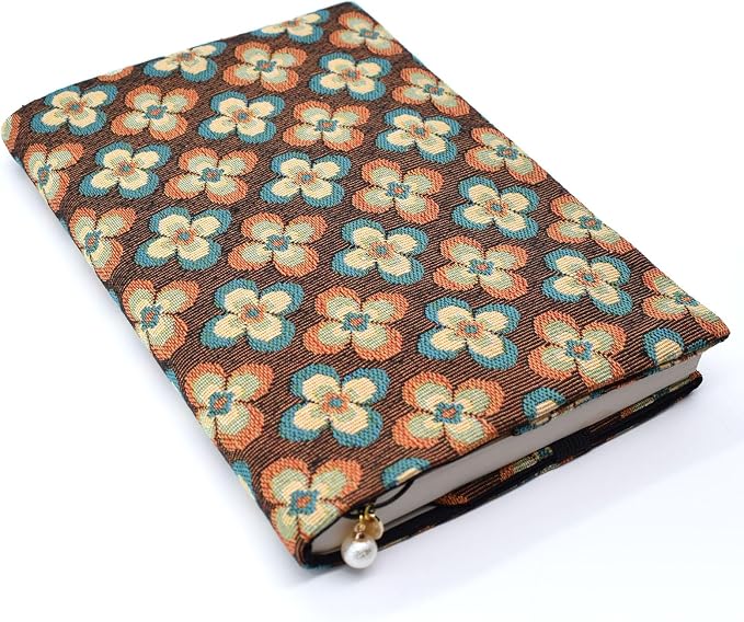 BLBMH 6x9 Bible Book Cover for Women, Non-Stretch Fabric Protector for Paperback, Handmade Soft Cloth Sleeve for Journals Notebooks | Privacy Reading Gift - Vintage Flowers Brown