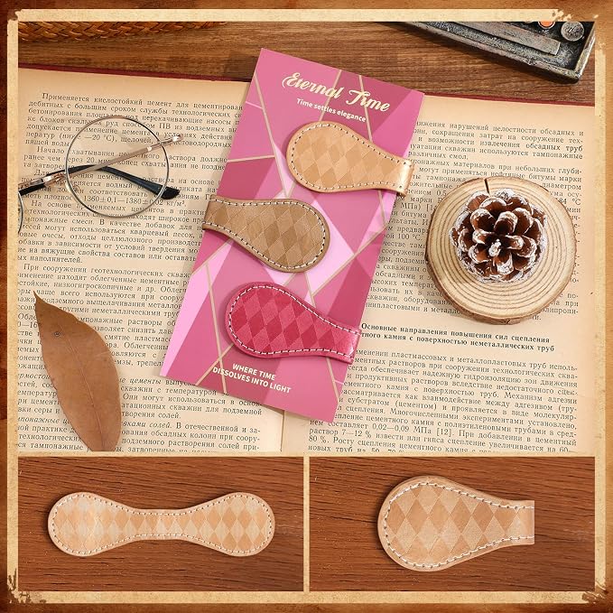 3PCS Vintage Magnetic Leather Bookmark, Leather Magnetic Bookmarks for Women, Magnetic PU Bookmarks Clip Book Accessories, Lattice Pattern