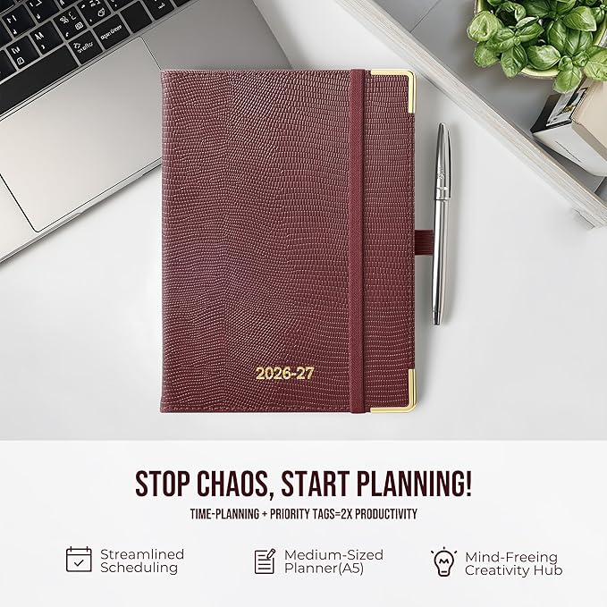 Planner 2026-2027 Weekly & Monthly Planner with Hourly Time Slots, 18 Month Academic Calendar July 2026 – Dec 2027, Vertical Layout, Monthly Tabs, Hardcover Business Agenda, Burgundy