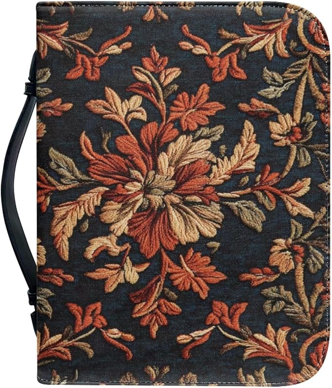 Vintage Flower Bible Cover Bible Cover Bags Floral Pattern with Handle Fits for Standard Size Bible Bible Study Accessories Supplies-Size：XXL