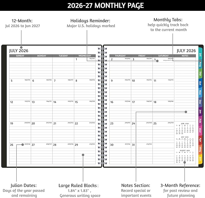 Appointment Book 2026-2027 - Appointment Planner with Weekly ＆ Monthly Spread, Jul 2026 - Jun 2027, 8.5’’ x 10.5’’, Large, 15 Minute Increments, 2026-2027 Daily Planner with Pockets, Tabs, thick paper
