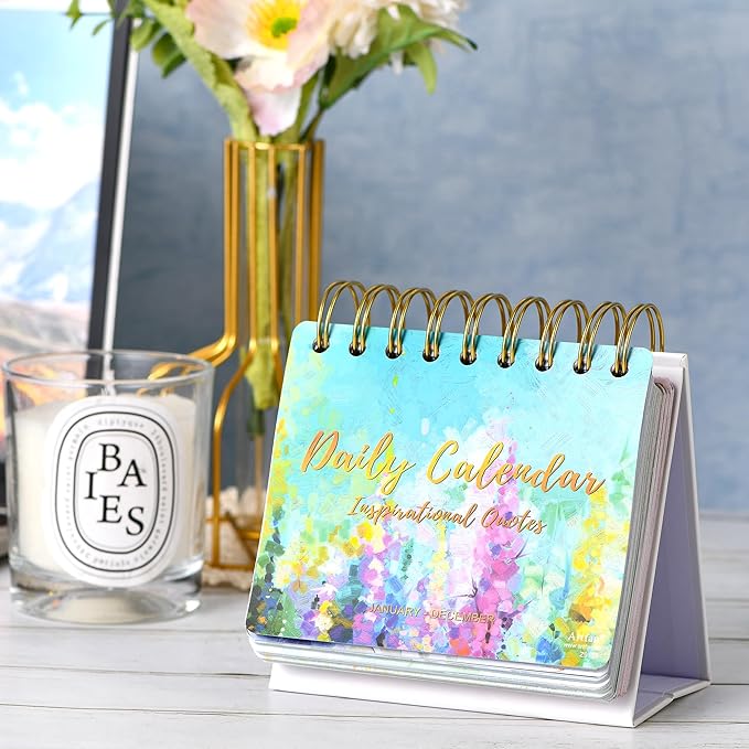Motivational Calendar - Desk Calendar Standing Flip, Perpetual Calendar, 4.8"x5.5", Perpetual Desk Calendar With Inspirational Quotes, Office Desk Accessories For Women