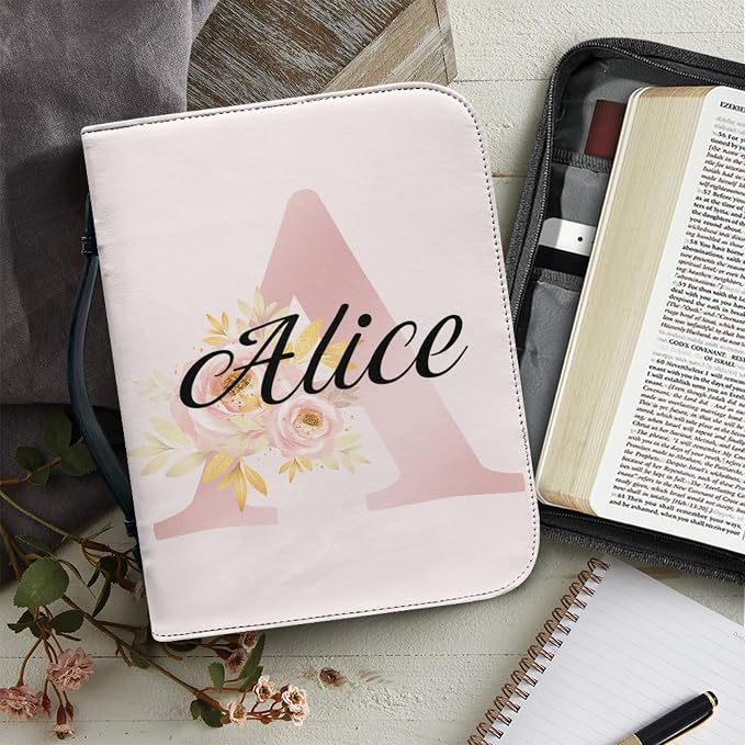 Personalized Bible Cover with Name, Customizable Bible Covers for Women Large Size PU Leather Bible Carrying Case with Handle