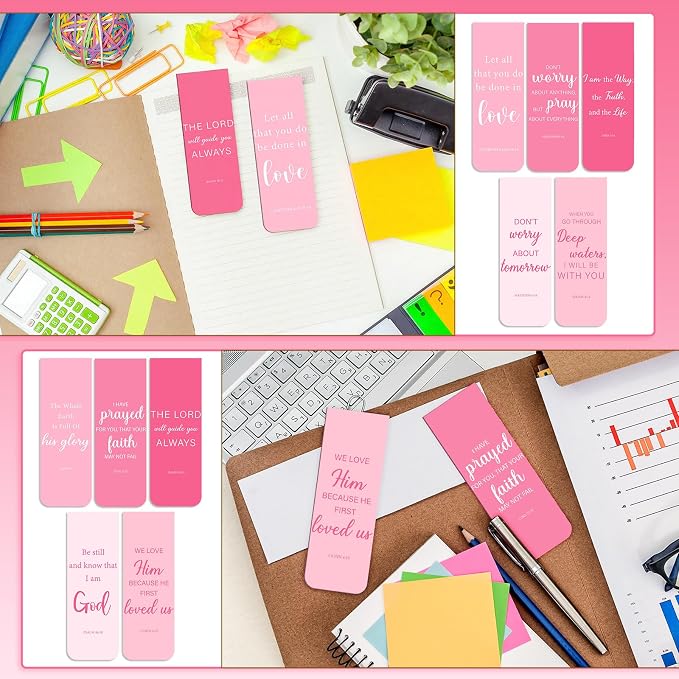 Epakh 50 Pcs Pink Christian Gifts for Women Bulk 4.7'' x 0.8'' Christian Magnetic Bookmarks Bible Verse Bookmarks Women Employees Appreciation Gifts Bridal Shower Wedding Religious Church Party Favor