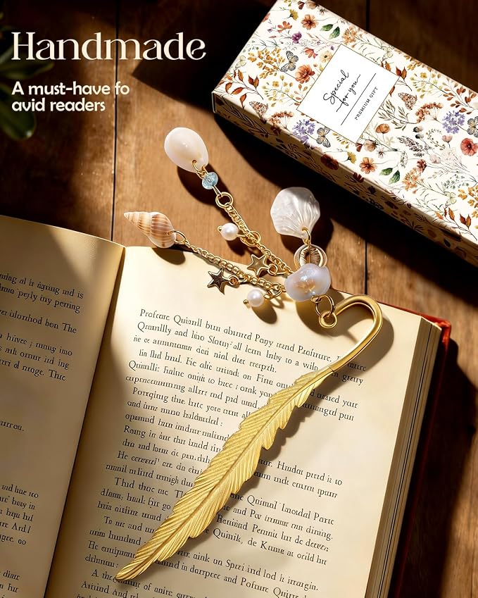 Buleens 2 Pack Bookmarks for Women Reading - Book Marks for Readers Book Lovers, Cute Sliver Ocean Seashell Personalized Metal Bookmark with Pendants, Pretty Aesthetic Book Accessories Reading Gifts