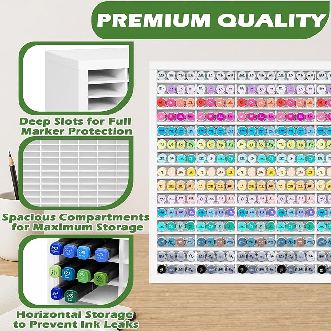 PROLEE Marker Storage Organizer for 360 Markers,Wooden Alcohol Marker Holder with 90 Slots,Markers Pens Pencils Art Supply Storage Rack for Desk Home Classroom Office Decor, White