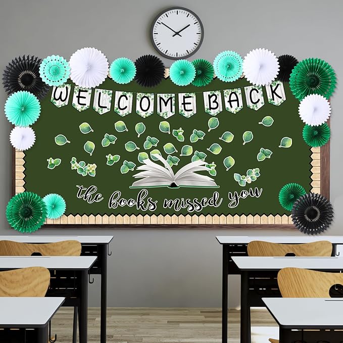 Qilery 83 Pcs Welcome Bulletin Board Set Welcome Back The Books Missed You Classroom Decoration Greenery Plant Bulletin Board Cutout Back to School Classroom Decoration for Home Library School