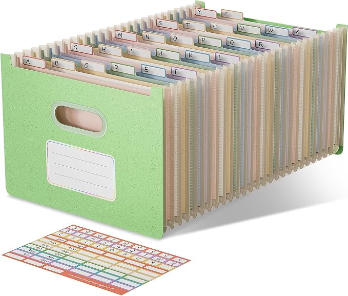 EcoStash 26 Pockets Accordion File Organizer, Wheat Straw File Folders, Upright&Open Top, A-Z Bill Receipt Organizer, 100% BPA Free, Return to Nature, Healthy Living, Letter/A4 Size - Mint Green