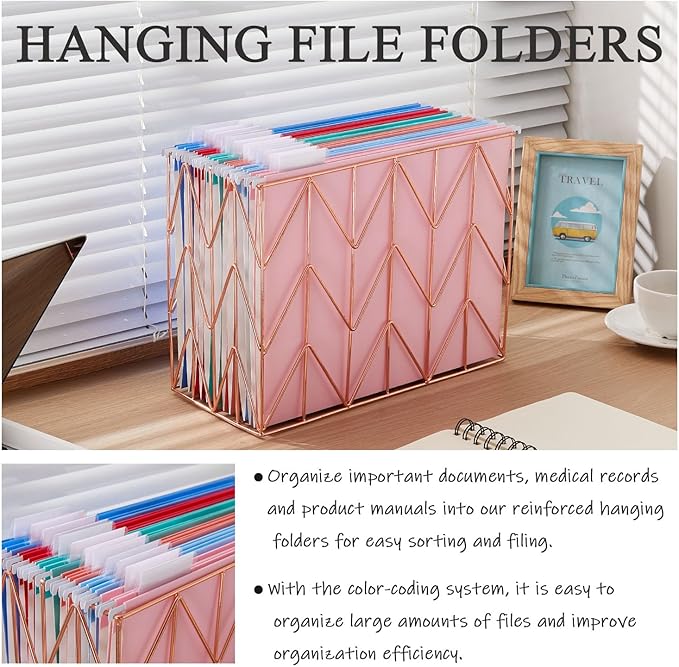 12 Pack Hanging File Folder Letter Size Reinforced Hanging Folders with 1/5-Cut Adjustable Tabs File Folders for Filing Cabinet Organizer for Office Home,Vitality Color