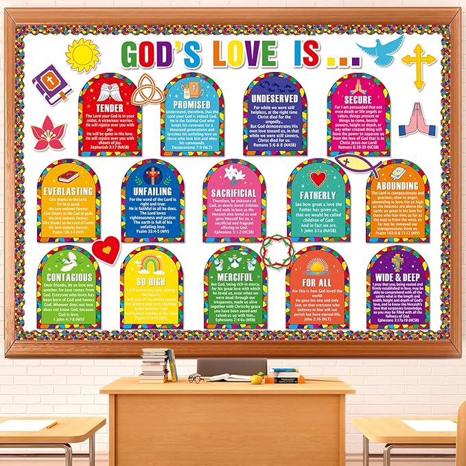 EDENCOME R 49 PCS Spring Bulletin Board Decorations - Christian Bulletin Board Decorations Religious Classroom Decor Sunday School Decor Easter Classroom Decorations for School Home Church Supplies