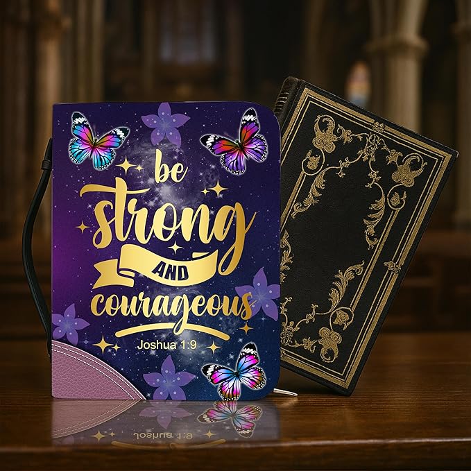 Custom Leather Bible Cover with Name – Personalized Bible Case for Women Zippered with Handle, Bookmark & Storage Pockets, Christian Gift for Mom, Daughter, Grandma (Butterfly, M-2XL)