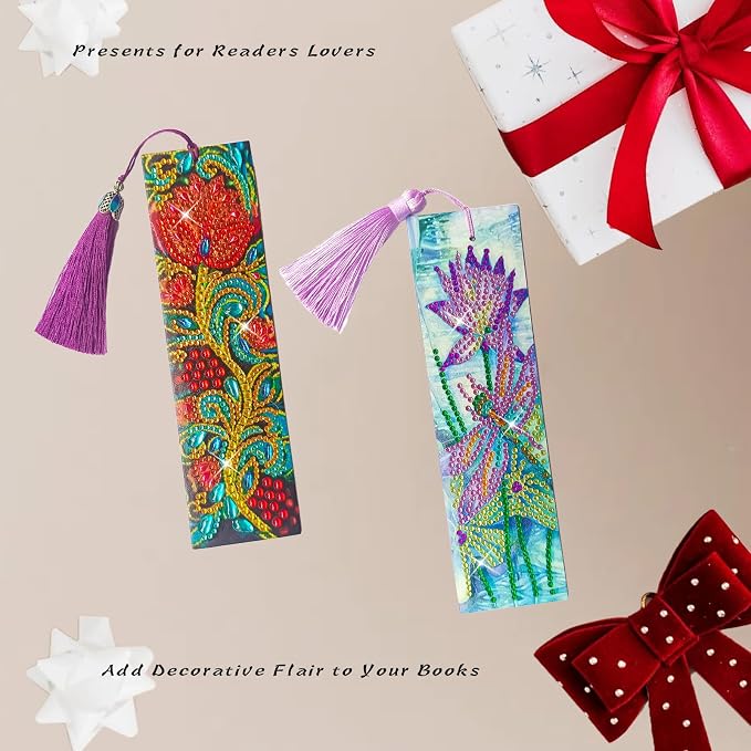 2 Pcs Diamond Painting Bookmark, Leather DIY Book Makers for Adults Book Lovers, Diamond Art Beginners, Small Diamond Art Kits, Paint by Art Crafts Supplies Gift for Women Girls (Flower Rose)
