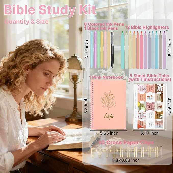 PUGPIU Bible Cover Case for Women, Large Quilted Bible Bag with Shoulder Strap and Handle, Bible Study Supplies Journaling Kit with Highlighters Pens No Bleed Tabs Notebook Cross Clips (Pink)