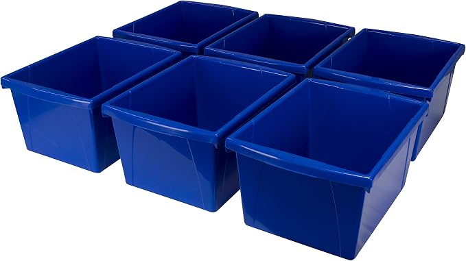 Storex 4 Gallon Storage Bin – Plastic Classroom Organizer for Books and Supplies, Blue, 6-Pack (61451U06C)
