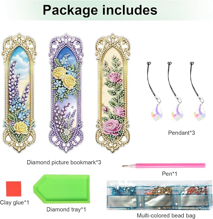 Tontut 3pcs Diamond Art Painting Kit Bookmarks, Mirror Mandala Beautiful General DIY Bookmarks, Lightweight and Durable for Reading Lovers