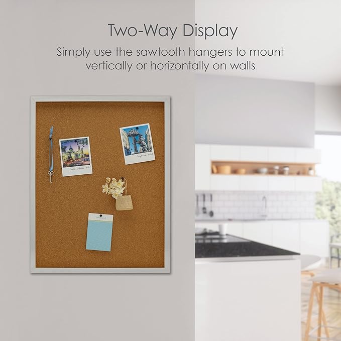 Mikasa Silver Framed Cork Board, Includes 5 Tacks, 24x19x1.5 Inch, Silver