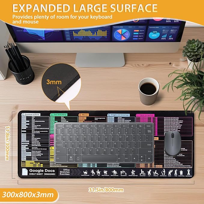 Google Docs Cheat Sheet Mouse Pad, Large Mousepad for Google Docs Shortcuts, Extended Gaming Pad for Mouse and Keyboard, High Definition Printing, Stitching,Waterproof, Anti Slip(Windows)