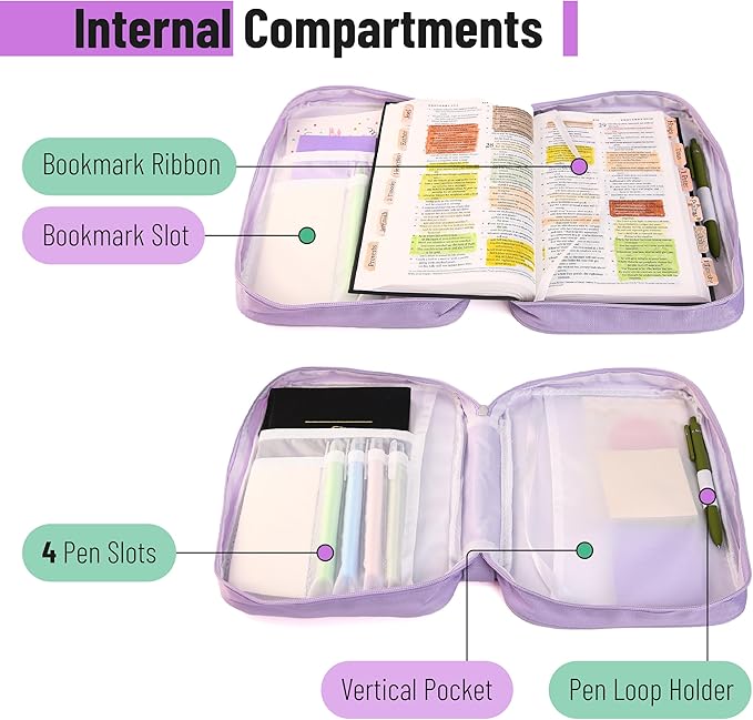 Mr. Pen- Bible Cover Case, Carrying Book Case with Durable Handle and Zippered Pocket, Bible Protective Church Bag for Men & Women, Christian Gifts, Pale Purple