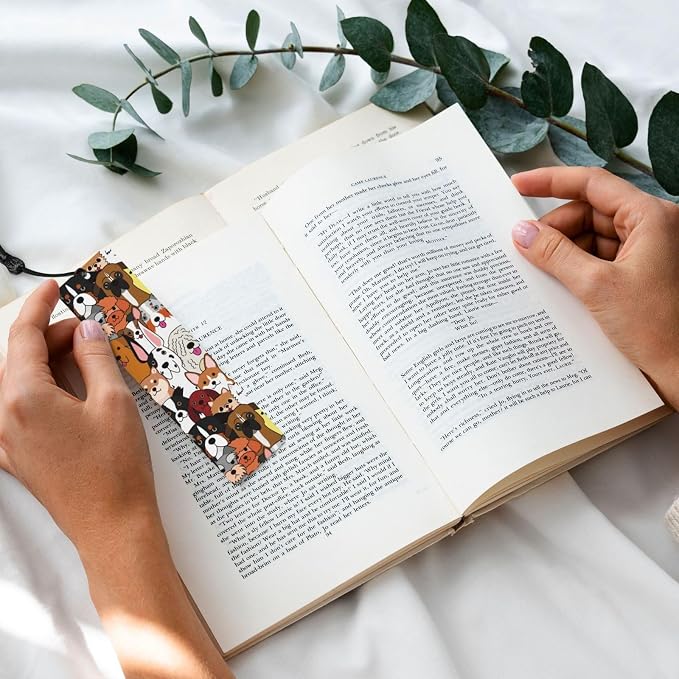 Cute Puppy Dog 5pcs Wood Bookmarks with Tassel for Planner Reading Book Lovers Accessory Readers Men Women 4.6 X 1.2 Inch
