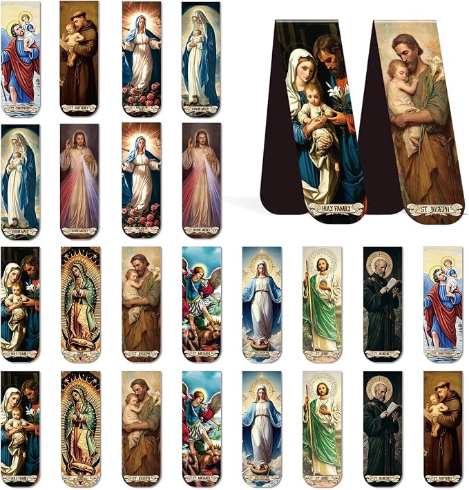 Wxiben Catholic Magnetic Bookmarks Gifts - 48 Pcs Religious Prayer Saints Magnet Book Page Markers Jesus Bible Verse Bookmark Clips Gift for Men Women Book Lovers Reading School Church Office Supplies