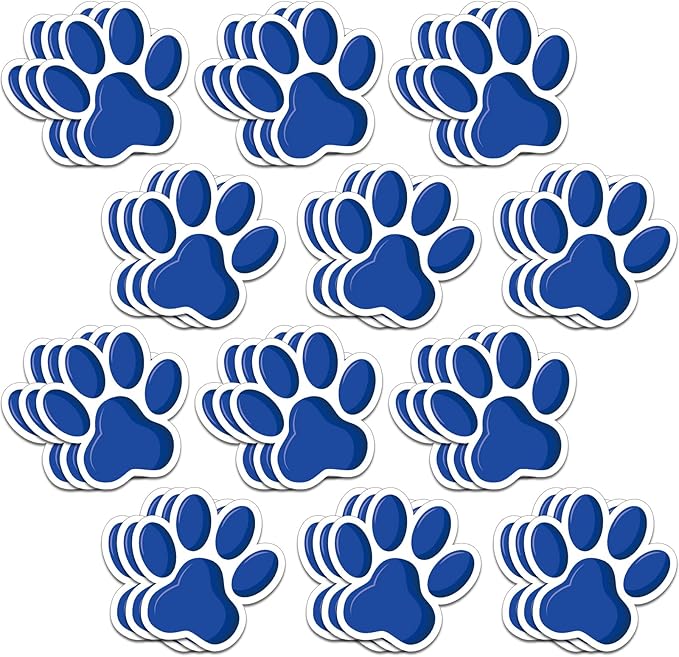 Junkin 60 Pcs Mini Paw Prints Cutouts Accents Bulletin Board Patrol Table Decorations Wall Decal Poster for Kids Educational School Home Party Supplies(Blue)