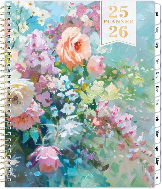 Bushypushy 2025-2026 Academic Planner, 8.5" x 11", July 2025 - June 2026, Weekly & Monthly, Thick Paper, Hardcover, 12 Monthly Tabs, Twin-Wire Binding