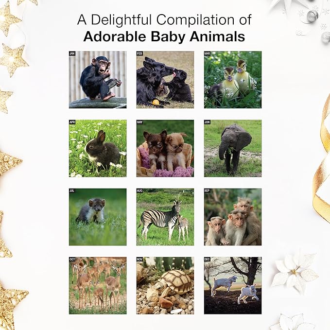 RED EMBER Select - Baby Animals 2026 Mini Wall Calendar 12 Month | 7" x 14" Open | Thick & Sturdy Paper | Giftable | Wild Cute Kids Baby Animals Calendar 2026