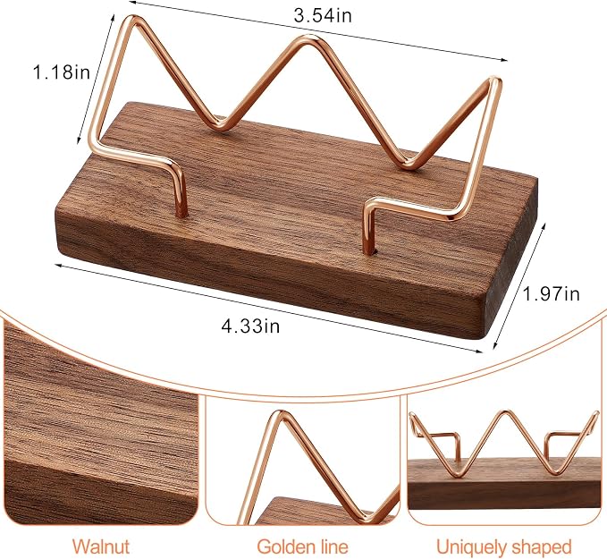 Amyhill 4 Pcs Wood Business Card Holder Display for Desk Metal Wooden Name Card Organizer Business Display Holders for Women Men Office Home Decoration(Rose Gold)