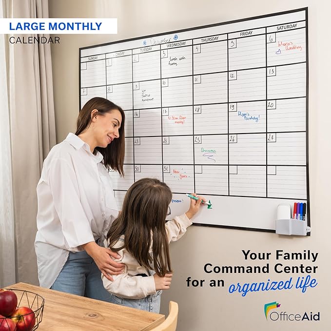 2 PK Large Dry Erase Calendar for Wall | 36x48 | Large Wall Calendar Dry Erase Monthly | 1M 17x26, 24x36, 3M 40x17, 12M 45x55 | Dry Erase Calendar Board for Wall | Whiteboard Calendar | Calendar Whiteboard