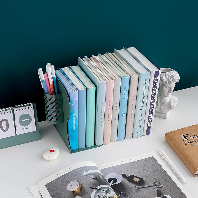Adjustable Book Ends for Heavy Books, Metal Expandable Bookends for Shelves, Book Organizer Stopper Holder for Desk, Kids Room, Classroom, Office, Library (Green)