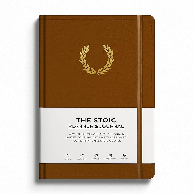 The Stoic Planner & Journal - A 2-in-1 Daily Planner and Guided Journal with Inspiring Writing Prompts - Build Productivity and a Positive Mindset - 3 Months Undated (Brown)