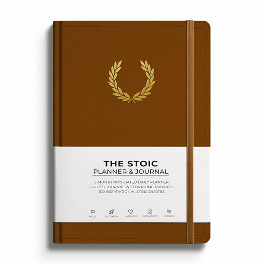 The Stoic Planner & Journal - A 2-in-1 Daily Planner and Guided Journal with Inspiring Writing Prompts - Build Productivity and a Positive Mindset - 3 Months Undated (Brown)